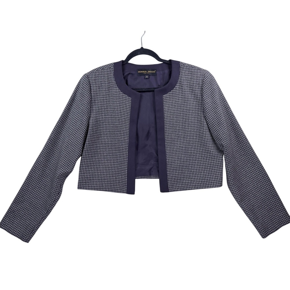Womens 14 Donna Ricco Jacket Purple Houndstooth Cropped Bolero Open Front Blazer